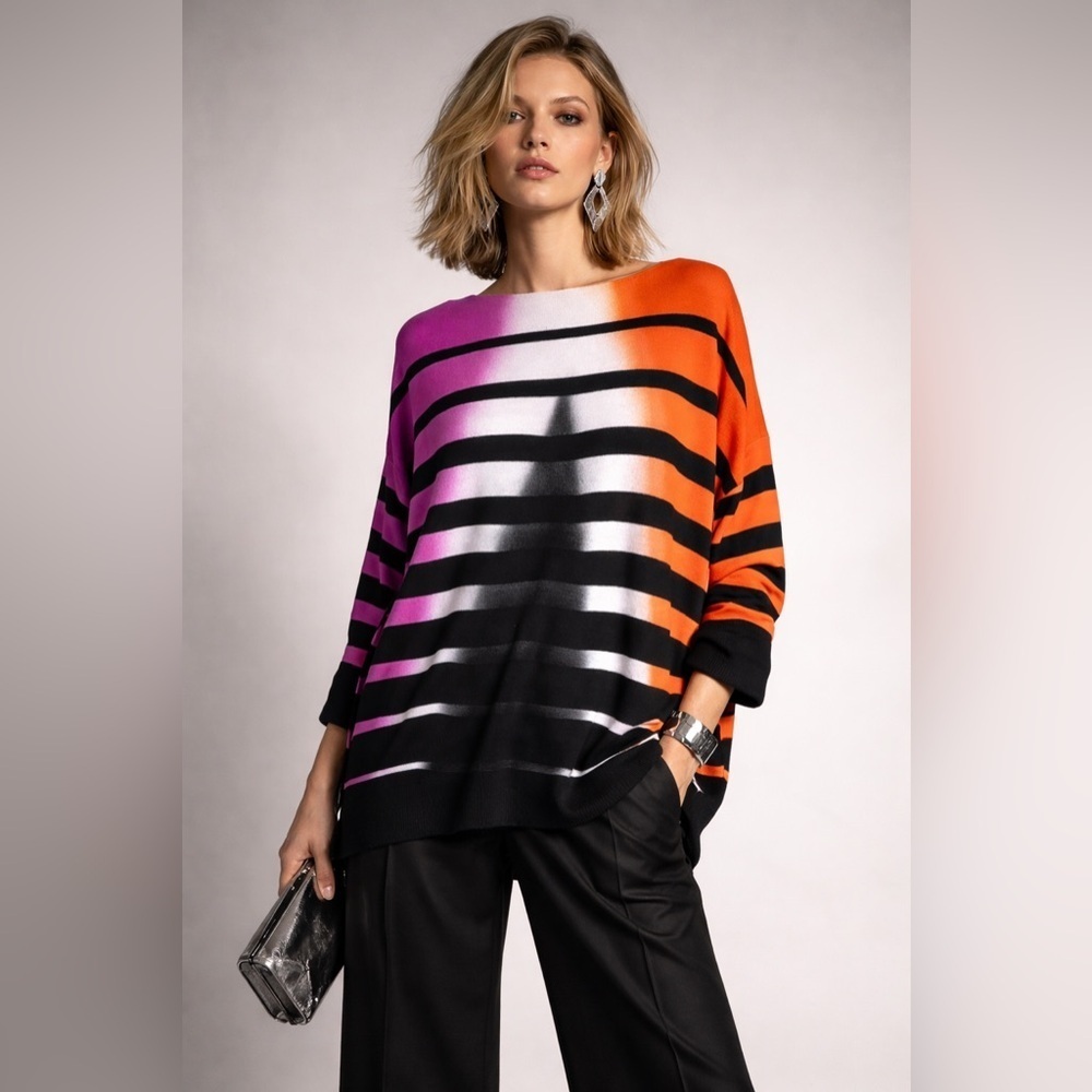 Pier Antonio Gaspari Womens Sweater Sz 42 US 6 Pink Orange Black Ombre Stripe